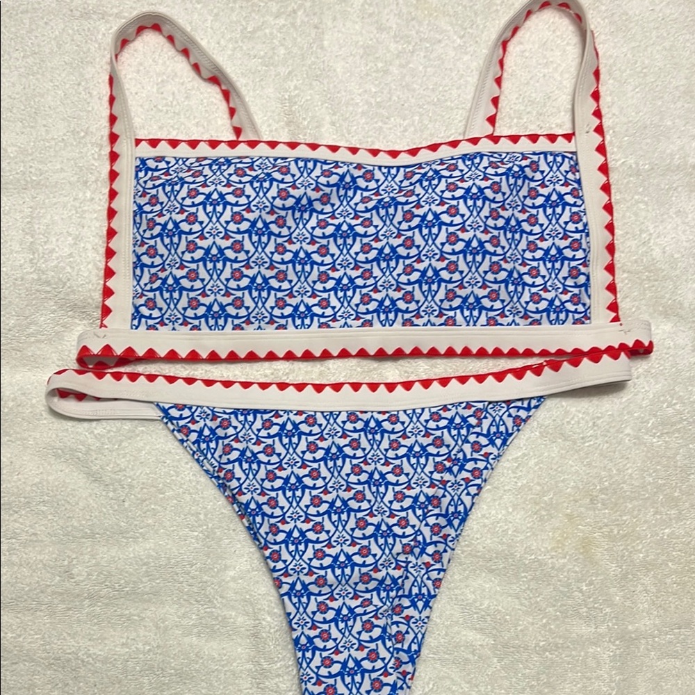 Blue and Red Patterned Swimsuit